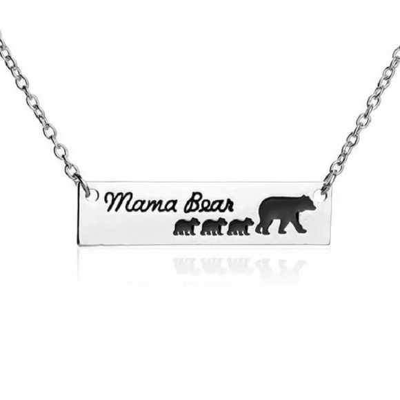 Mama Bear and Cubs Silver Bar Pendant Necklace - Picture 4 of 8